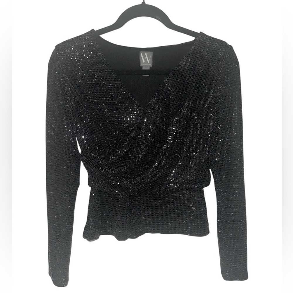 Worthington Black Sequin Wrap Blouse